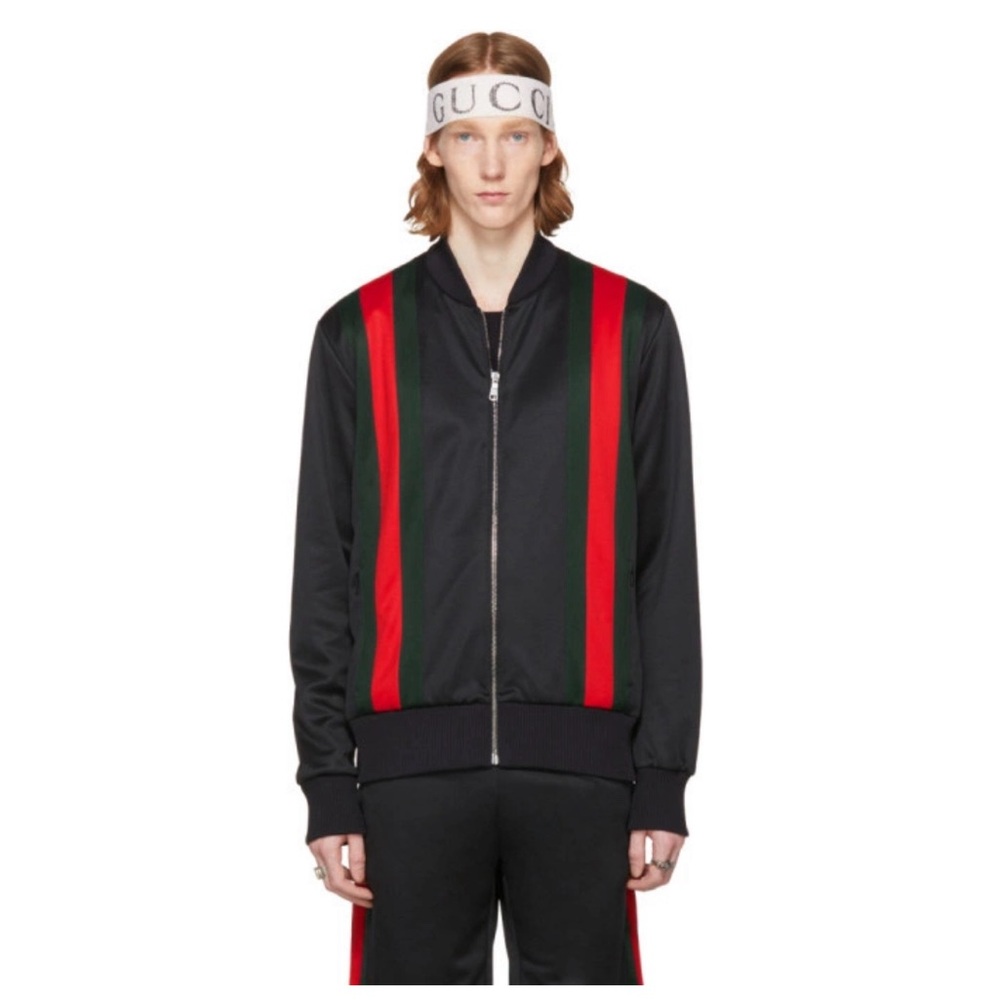 Gucci Men's Web Stripe Trim Track Zip Up Jacket